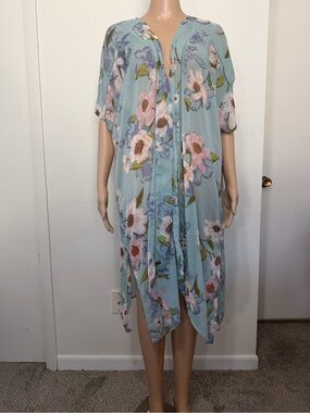 Band of Gypsies Pale Blue Floral Kimono Swimsuit Cover Size S